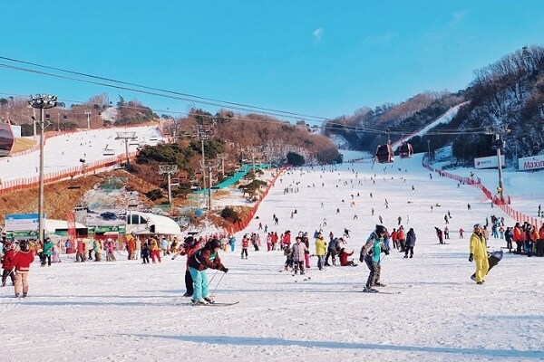 Khu trượt tuyết tại “xứ sở kim chi” luôn trong tình trạng náo nhiệt với sự tham gia của đông đảo du khách và người dân