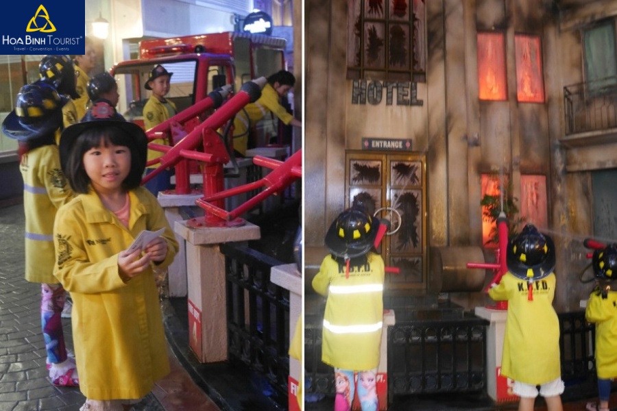 Các bé hóa thân thành lính cứu hỏa tại khu vui chơi Kidzania Siam Paragon