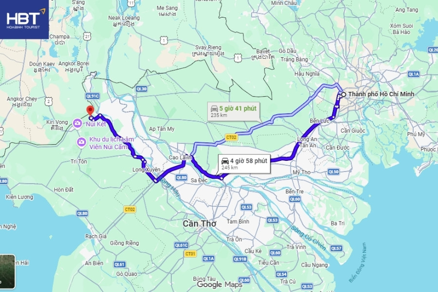 Di chuyển đến miếu Bà Châu Đốc